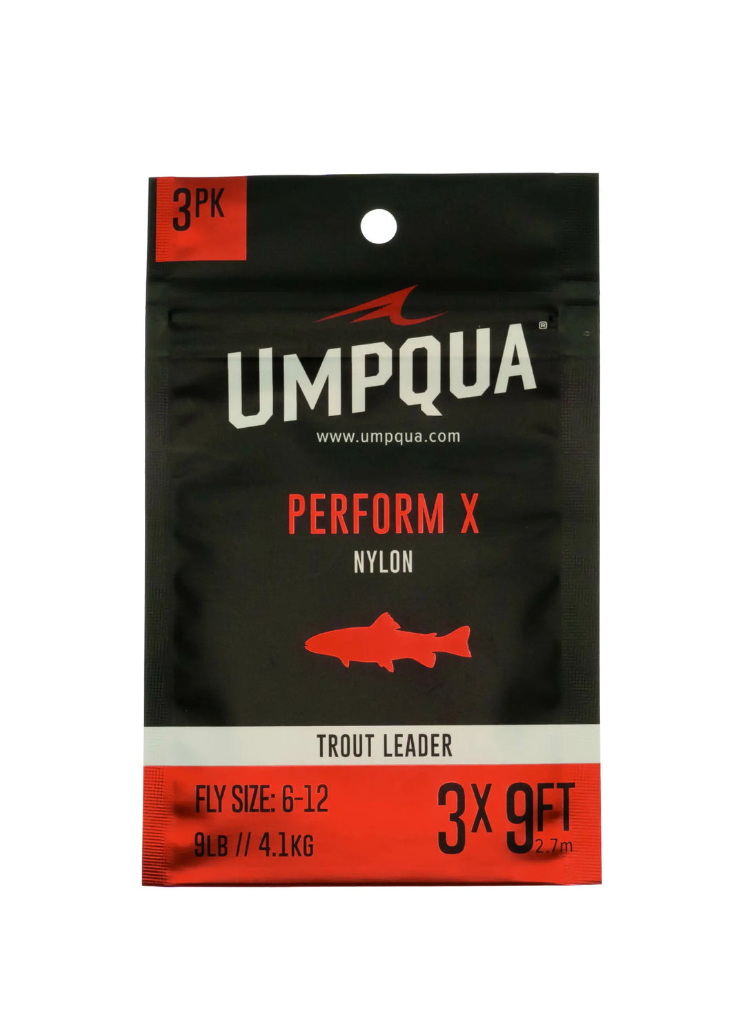 Umpqua Perform X Trout Leader 3-Pack – beispielhafte Herstellerverpackung; angebotene Länge gemäß Produktbeschreibung
