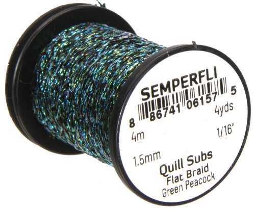 Quill Subs Flat Braid 1.5mm 1/16 inch Green Peacock